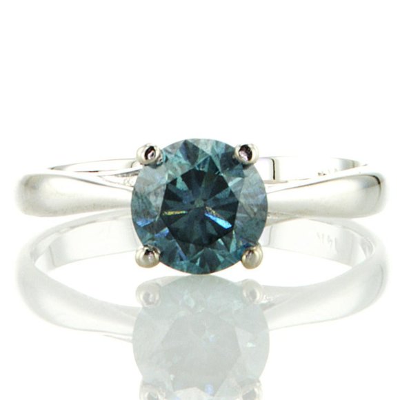 Blue Diamond Solitaire Engagement Ring Round Shape 1.57 Carat 14K White Gold - Picture 3 of 8